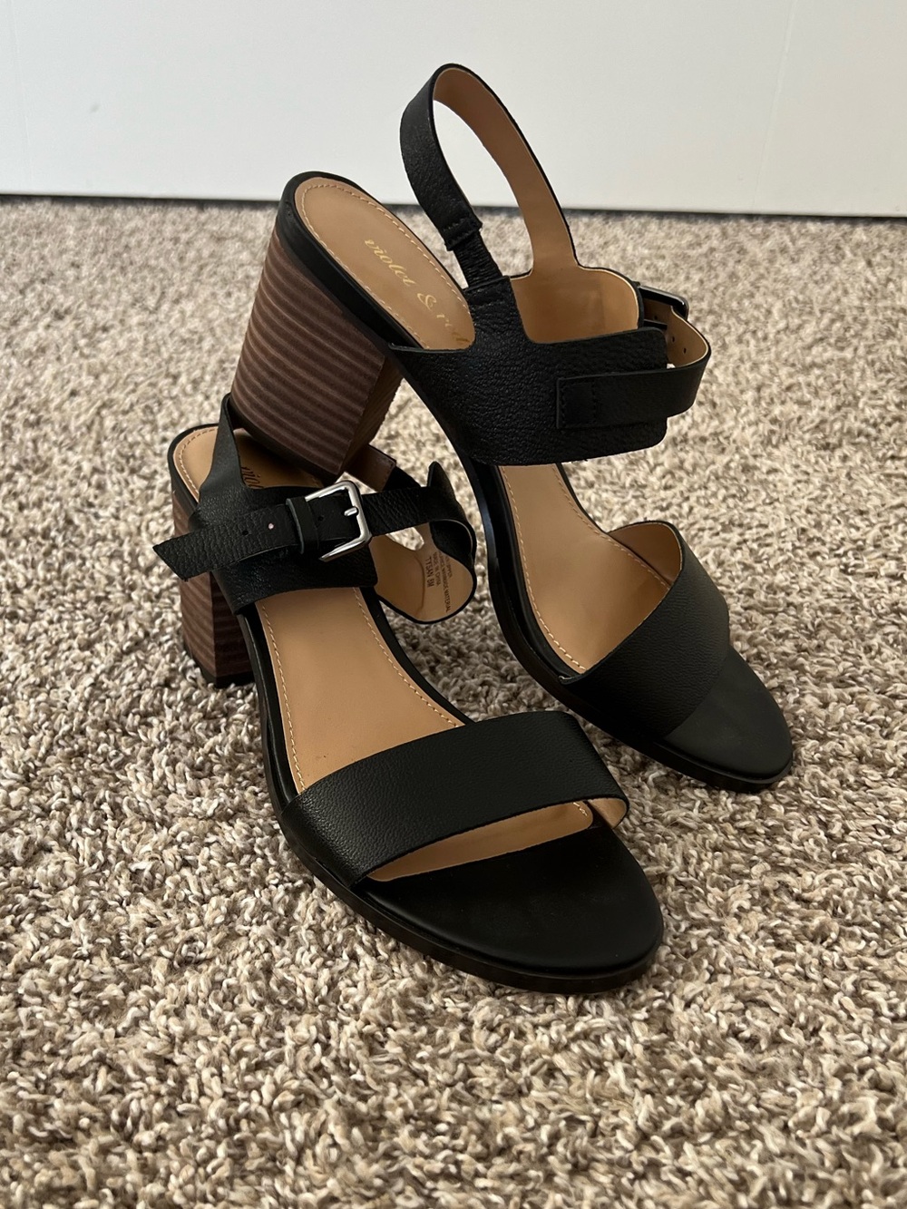 Violet & Red Black Block Heel Sandal